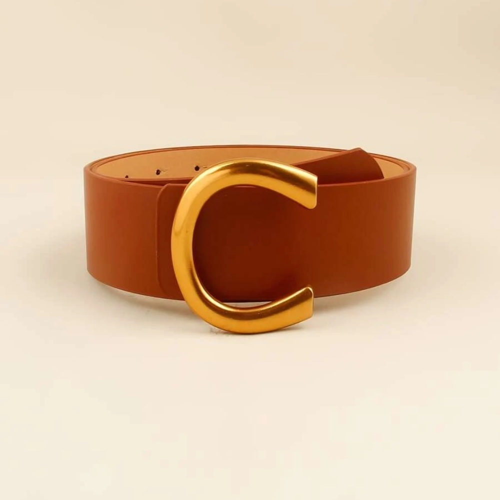 Vegan Leather high waist belt dress gold Tone Minimalist - Picture 4 of 16